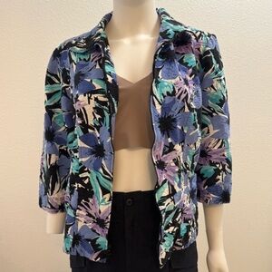 Dressbarn Women’s Floral ZippedUp Blazer W/ Pockets Multicolored/Purple/Blue 14W